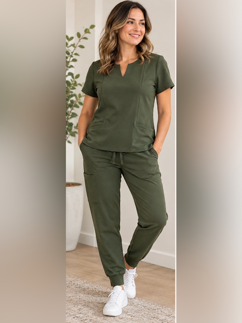 MANDALA OLIVE GREEN SCRUB SET XS TOP & XS/P JOGGER PANTS